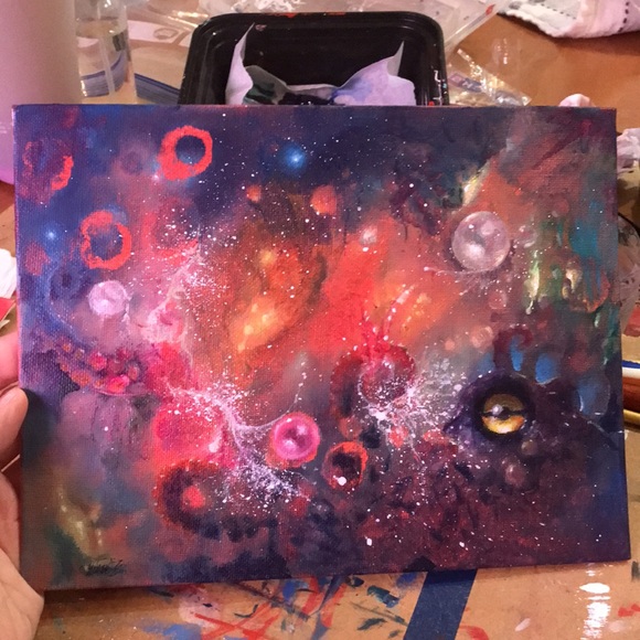 ⭕️ SOLD Octopus space art original painting ocean pop surrealism artwork - Picture 5 of 6